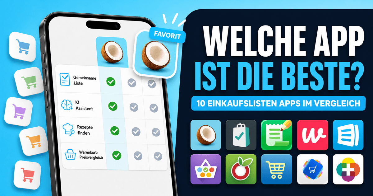Smartphone mit gemeinsamer Einkaufsliste, Rezepten und Preisvergleich für den Wocheneinkauf