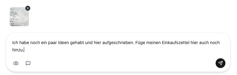Upload eines Einkaufszettel-Fotos im cocoduro Chat
