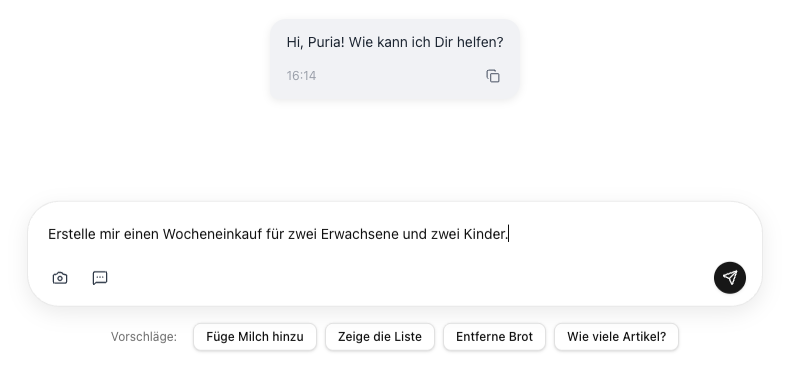 cocoduro Chat mit Prompt zum Planen eines Wocheneinkaufs